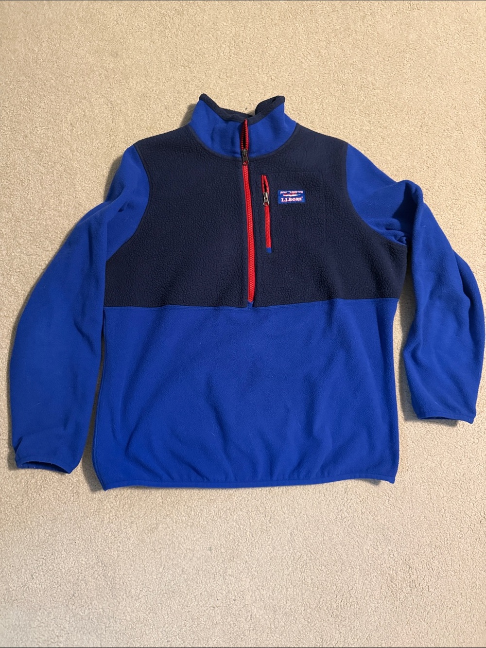 L.L. Bean Men's Blue Two-Tone Fleece Half-Zip with Red Trim